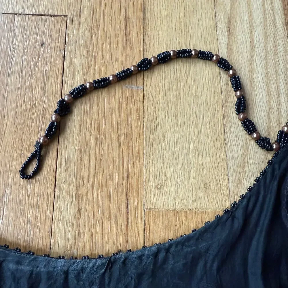 Vintage JLB Silk Black Beaded Sequin Tunic Top Size L (approx) 80's 90's Holiday - Picture 13 of 15